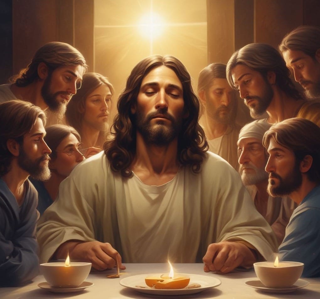 John the Beloved resting his head near Jesus’ chest during the Last Supper, expressing love and devotion.
