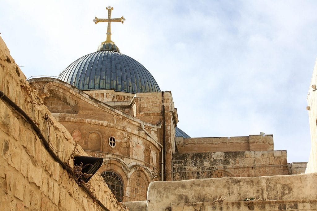 Woman reading scripture, learning Christian faith and Bible teachings Interior view of the Basilica of the Holy, a symbol of Christian faith, prayer, and divine presence.