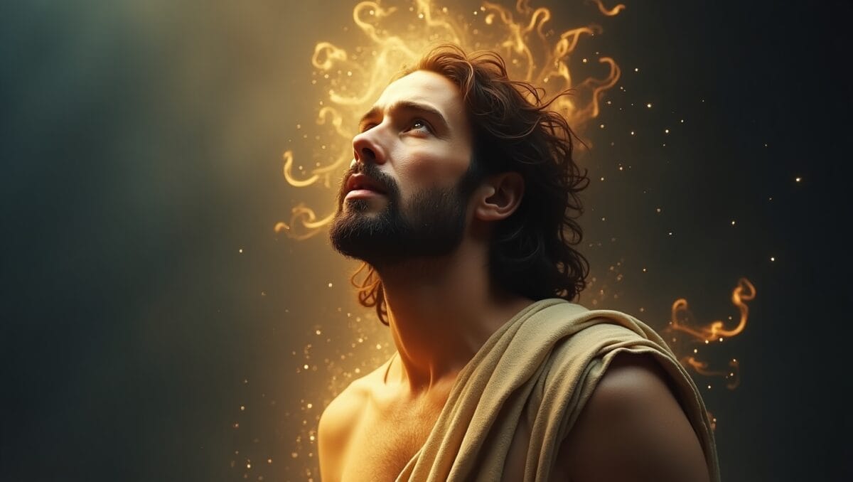 Judas Iscariot’s spirit rises from darkness, enveloped in soft divine light—symbolizing hope, forgiveness, and the boundless mercy of God.