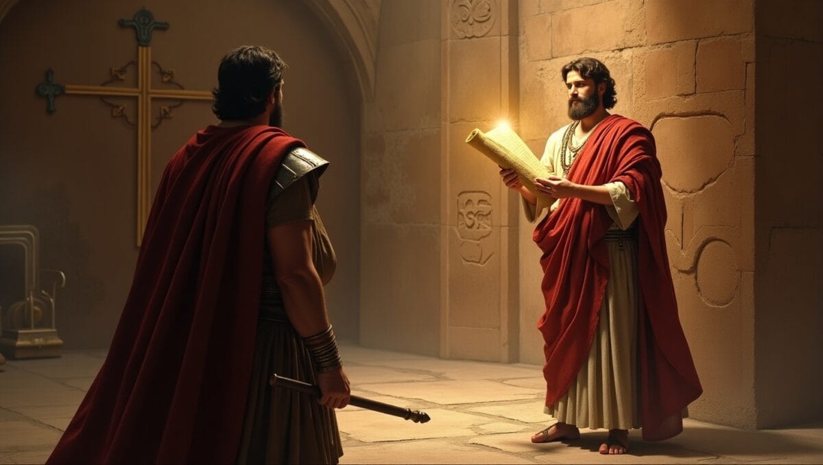 Symbolic portrayal of the martyrdom of Matthew the Apostle for his faith.